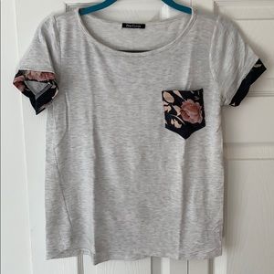 Light Gray Short Sleeve Top with Floral Detailing